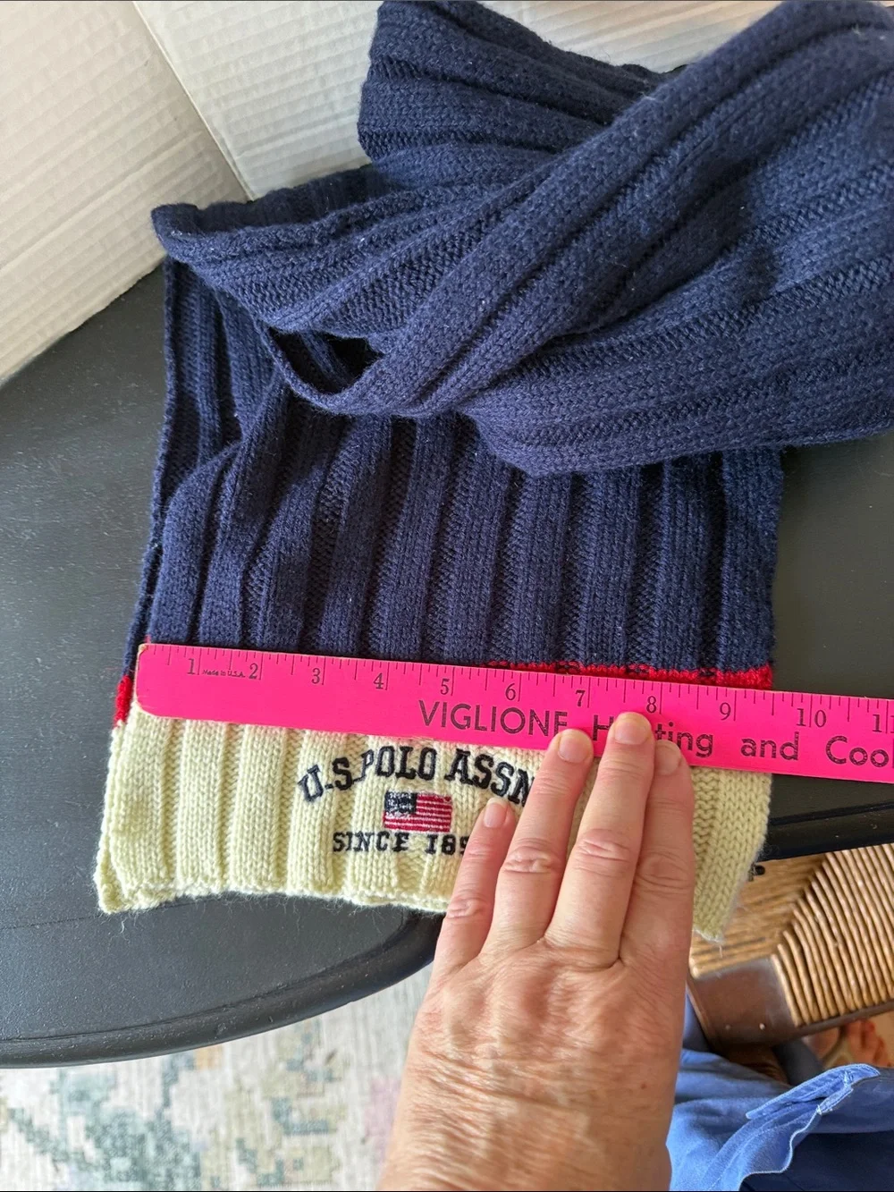 U.S. Polo Assn. Navy, Cream & Red Ribbed Knit Scarf